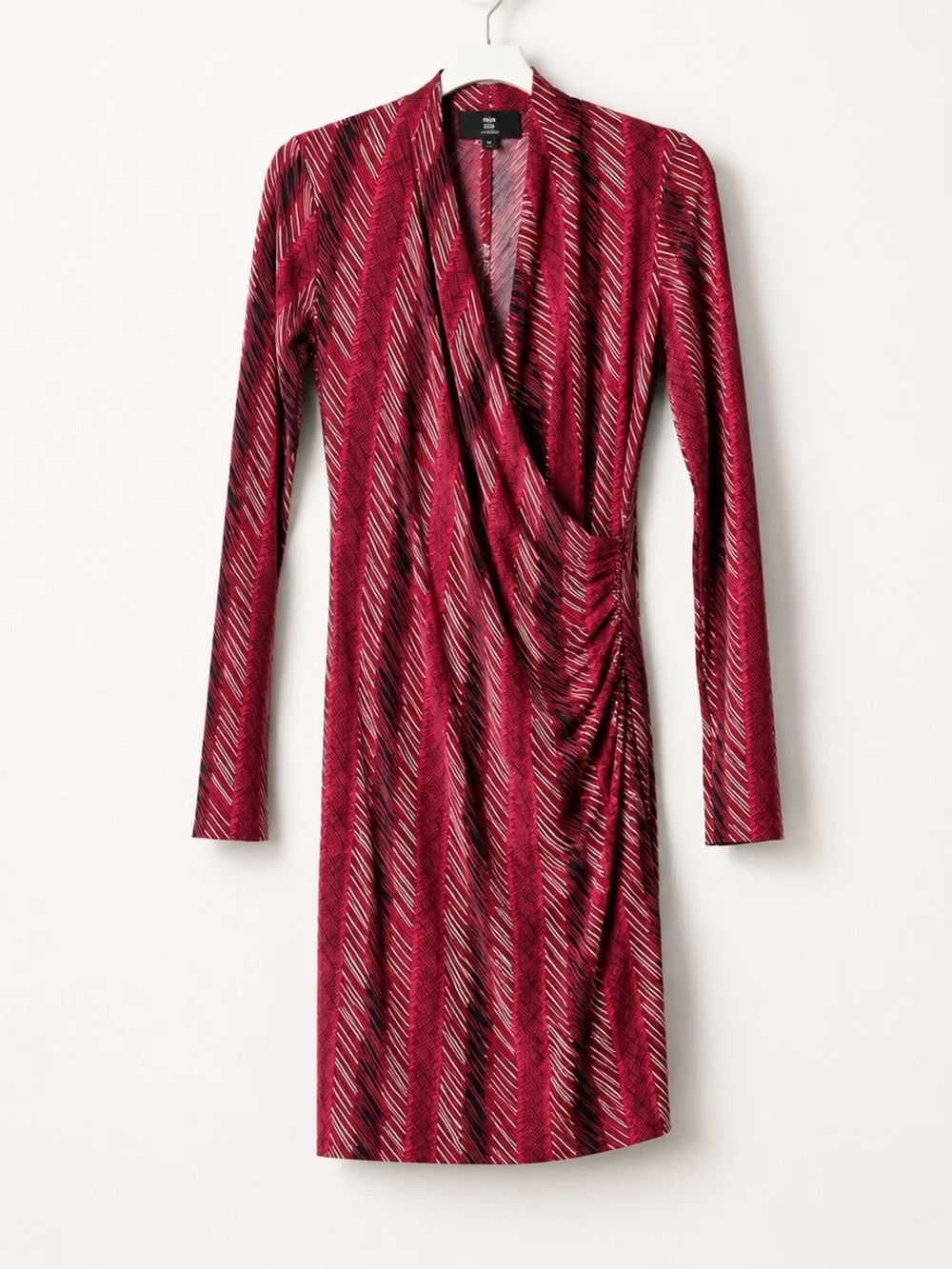 Revolve Norma Kamali Long Sleeve Faux Wrap Red Printed Dress‎ Size M Stretch